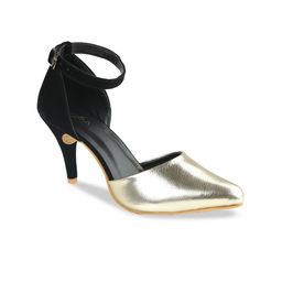 VALIOSAA Gold Kitten Heeled Pumps with Buckles-38