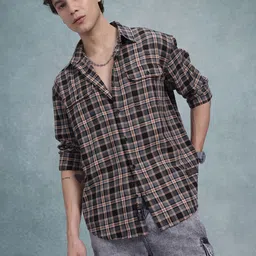 The Roadster Life Co. Tartan Checks Pure Cotton Herringbone Weave Casual Shirt-image-79