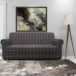 Cortina Grey & White Printed 3-Seater Super-Stretchable Non-Slip Sofa Slipcover-image-64