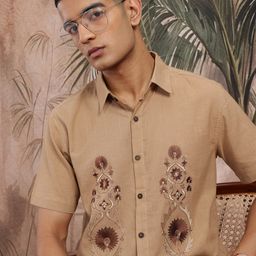 Sangria Floral Embroidered Pure Cotton Longline Shirt-image-33