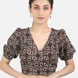 Llajja Block Printed Pure Cotton Saree Blouse-picture-4
