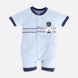 BABY GO Infant Boys Blue Embroidered Pure Cotton Rompers-image-2