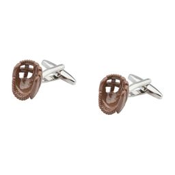 The Tie Hub Silver-Toned & Brown Baseball Gloves Sports Quirky Cufflink-picture-42