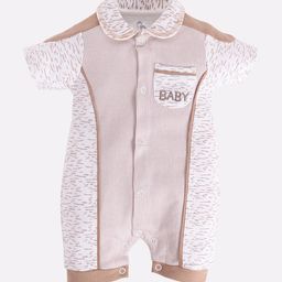 BABY GO Boys White & Taupe Printed Half Sleeve Pure Cotton Romper-image-25