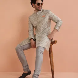 KISAH Geometric Self Design Indowestern Churidar Set-picture-44
