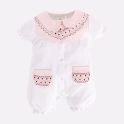 BABY GO Infant Girls White & Pink Embroidered Pure Cotton Rompers-image-19