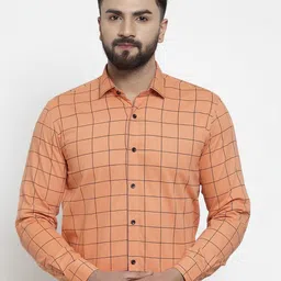 JAINISH Men Orange Regular Fit Checked Casual Shirt-image-3