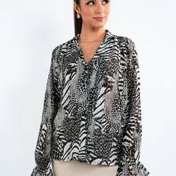 Stylecast X Hersheinbox Animal Print Puff Sleeve Shirt Style Top-image-9