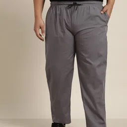 SOJANYA PLUS Men Charcoal Grey Solid Pure Cotton Track Pants-image-3