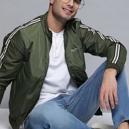 Mast & Harbour Men Olive Green Solid Lightweight Bomber Jacket-image-11
