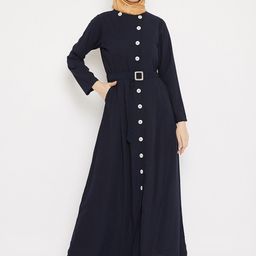 MOMIN LIBAS Women Navy Blue Solid Abaya Burqa With Belt-image-68