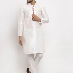 Benstoke Men White Solid Kurta with Pyjamas-image-5