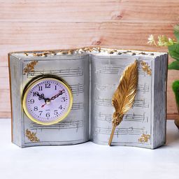 A Vintage Affair- Home Decor Silver & Golden Book Theme Tabletop Clock Showpiece-image-63
