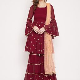PANIT Women Maroon Printed Kurta with Sharara & With Dupatta-image-72