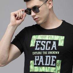 SPYKAR Men Black & Green Typography Printed Pure Cotton Slim Fit T-shirt-image-31