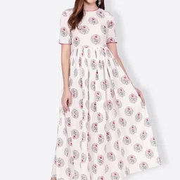 SCORPIUS Women Off-White Printed Fit and Flare Dress-picture-34