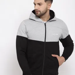 Kalt Men Black & Grey Colourblocked Fleece Tailored Jacket-picture-8