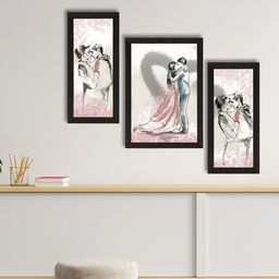 eCraftIndia Set of 3 White & Black Kissing Couple Satin Matt Texture UV Art Paintings-26