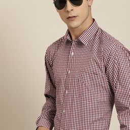 Hancock Men Slim Fit Gingham Checks Wrinkle Resistant Opaque Formal Shirt-image-51