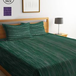 KLOTTHE Set of 2 Green & Purple Woven Design Double King Bed Covers With 4 Pillow Covers-image-79
