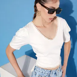 Style Quotient White Solid Cotton Styled Back Crop Top-image-49