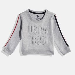 U.S. Polo Assn. Kids Boys Grey Melange Brand Logo Embossed Round Neck Sweatshirt-image-64
