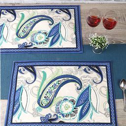 HOME AFFAIRS Set Of 6 Blue & White Ethnic Motifs Cotton Table Placemats-2