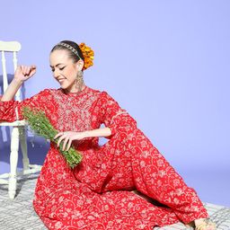 kipek Women Gorgeous Red Printed Ethnic Jumpsuit-image-9