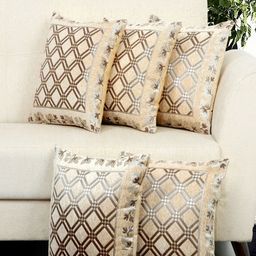 BELLA TRUE Cream & Grey Set of 5 Checked Square Cushion Covers-0