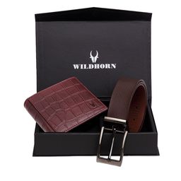 WildHorn Men Maroon RFID Protected Genuine Leather Accessory Gift Set-image-67