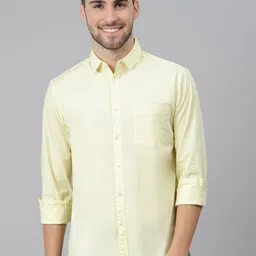 Dennis Lingo Men Yellow Slim Fit Solid Cotton Casual Shirt-image-52