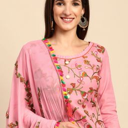 Shaily Pink & Green Embroidered Unstitched Dress Material-image-9