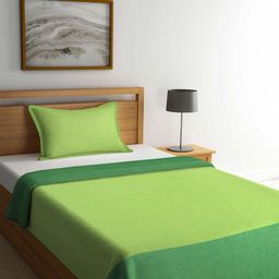 KLOTTHE Green Woven Design Cotton Single Bed Cover With Pillow Cover-7