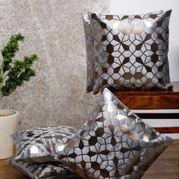 HOSTA HOMES Grey & Gold-Toned Set of 5 Embellished Square Cushion Covers-12