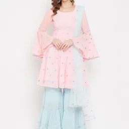 PANIT Women Pink Embroidered Kurta with Sharara & With Dupatta-picture-58