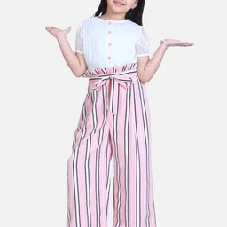 StyleStone Girls Pink & White Striped Basic Jumpsuit-image-62
