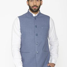 Wintage Men Blue Woven Design Nehru Jacket-28