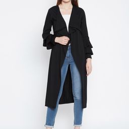 Hypernation Women Black Solid Open Front Shrug-23