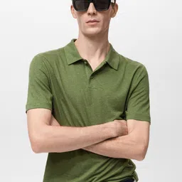 MANGO MAN Polo Collar Linen T-shirt-image-35
