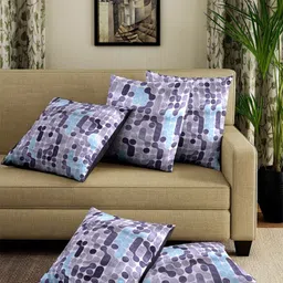 ROMEE Purple & Blue Set of 5 Geometric Velvet Square Cushion Covers-46