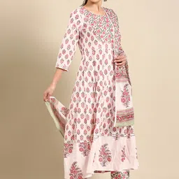 Rajnandini Women White & Pink Printed Pure Cotton Kurta with Trousers & Dupatta-image-57