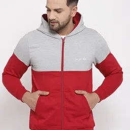 Kalt Men Red & Grey Colourblocked Fleece Sweatshirts-12