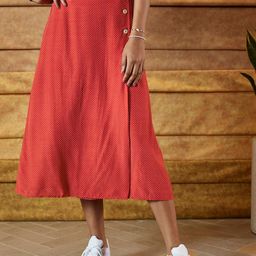 MANGO Women Pink & White Dot Print A-Line Midi Skirt-image-31