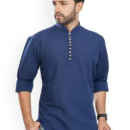 Anouk Blue Mandarin Collar Pure Cotton Straight Short Kurta-image-7
