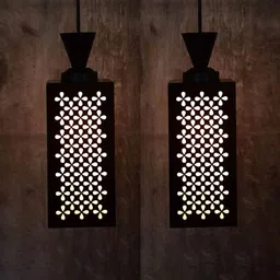 Gojeeva Black 2 Pieces Floral Textured Rectangle Shaped Wooden Hanging Lamp-picture-38