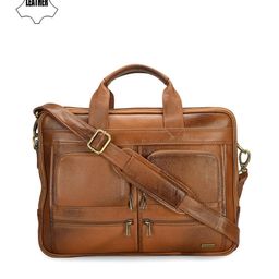 Teakwood Leathers Men Tan Brown Leather Laptop Bag-image-15