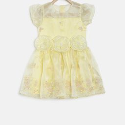 MINI KLUB Girls Yellow Self Design A-Line Dress-image-29