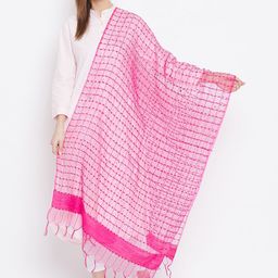 Clora Creation Magenta & Gold-Toned Checked Dupatta-4