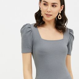 Harpa Grey Fitted Puff Sleeve Top-40