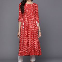 Indo Era Ethnic Motifs Printed Sequinned Detail A-Line Kurta-14
